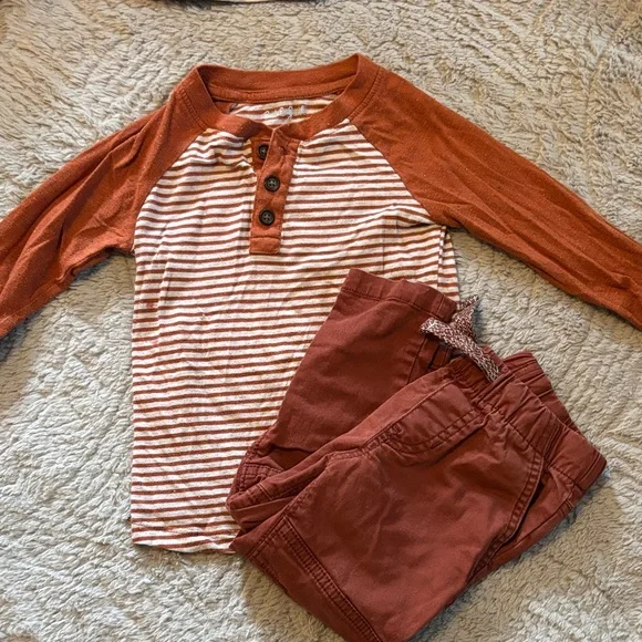 Cat & Jack Rust and White Striped Long Sleeve Tee 2T - Picture 1 of 1